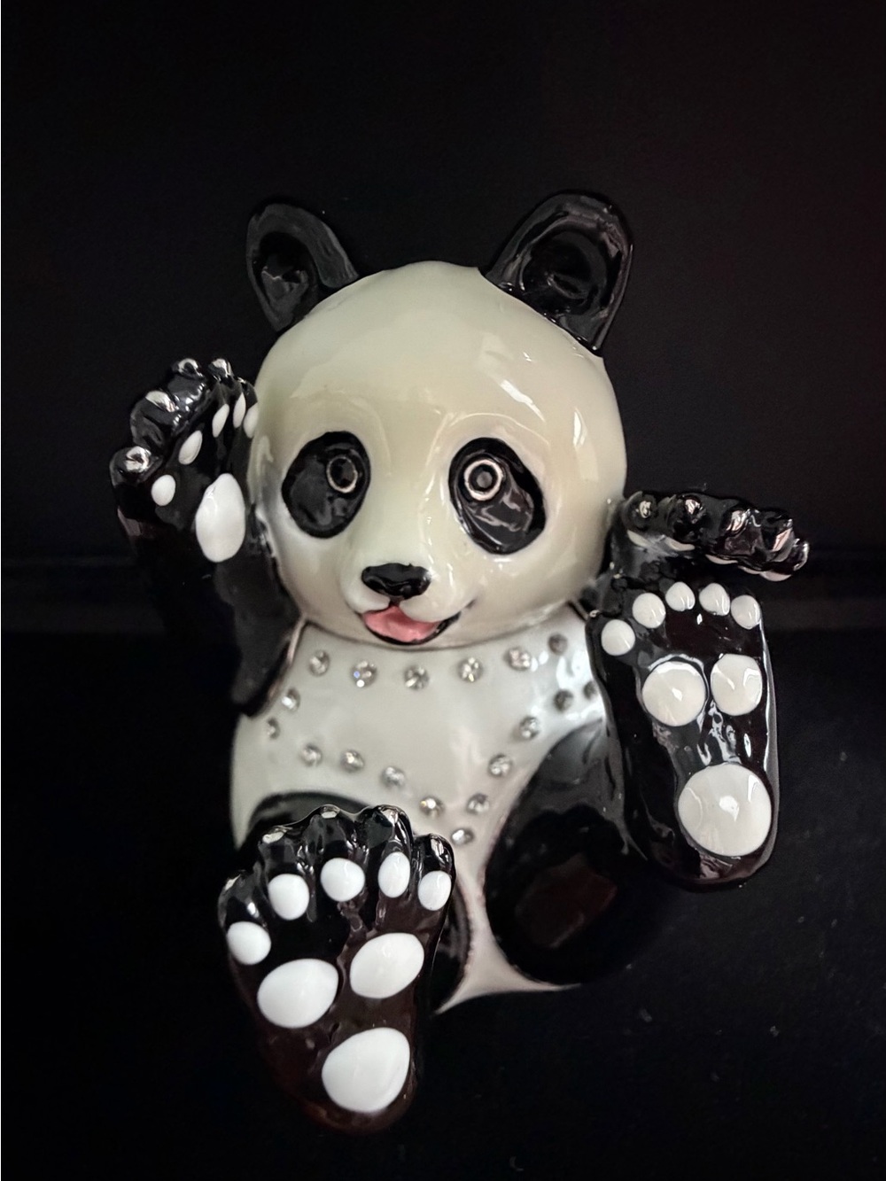 Panda Bear Jeweled Crystal Enameled Quality Hinged Magnetic Trinket Box